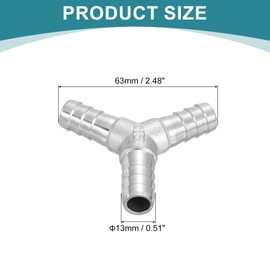 sourcing map 1/2" Y Shape Hose Barb Pipe Fitting, 304 Stainless Steel 3 Way Pipe Hose Pipe Fitting Adapter for Vacuum Systems, Industrial Pipe Connections, Silver