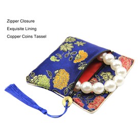 PINOWU 8pcs Silk Brocade Jewelry Bags with Zipper (11.5x11.5cm), Jewellery Silk Purse Pouch Gift Bags for Women Coins Traveling Jewelry Rolls Wedding Birthday Party Favors