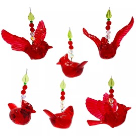 Garden Sparkles Cardinal Christmas Tree Ornaments ** SET OF 6 ** Red Hanging Holiday Decorations