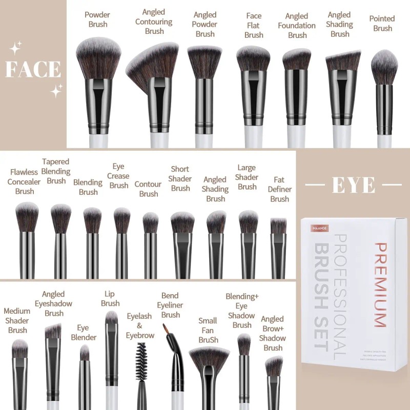 Set 25 Brochas De Maquillaje Profesionales Alta Calidad Color Blanco/Negro