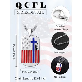 QCFL Dog Tag Necklace For Men Sterling Silver Cross Faith American Flag Dog Tag Pendant For Men S925 Sterling Silver Pendant Gift For Soldier Mens Husband Son Brother