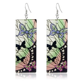QUPENGXU Kamado Tanjiro Hanafuda Earrings,Demon Slayer Tanjirou's Acrylic Kimetsu No Yaiba Cosplay Anime Earrings Anime Gift (shape-3)