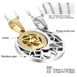 Cupimatch 2pcs Pareja Collar Acero Inoxidable Hueco I Love U Sun & Moon a Juego Colgante con Cadena