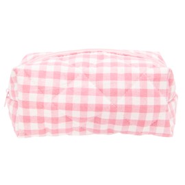 PAZIMIIK Cozy Makeup Bag Travel Cosmetic Bag for Women Soft Toiletry Bag Aesthetic Makeup Organizer Portable Large Zipper Pouch for Skincare Beauty Accessories Brushes Pink Checkered