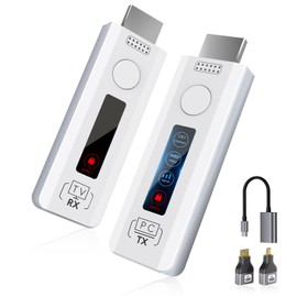 Wireless HDMI Transmitter and Receiver: Plug & Play Portable Wireless HDMI Extender Kit Support 2.4/5G with Upgraded LED Display, 4K Decode & 1080P Output, Compatible with PC/Camera/Projector/TV Box