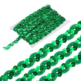 sourcing map 11 Yard Sequins Beaded Lace Trim 0.6 Inch Wave Sequin Braid Trim Strip Paillette Sequins Ribbon Trim for Crafts, Embellishments, DIY Sewing Costume Green