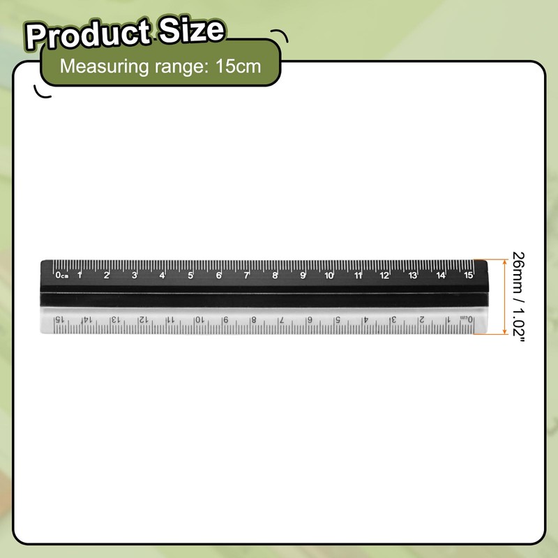 sourcing map Straight Ruler 15cm Metric Plastic Aluminum Alloy Protractor