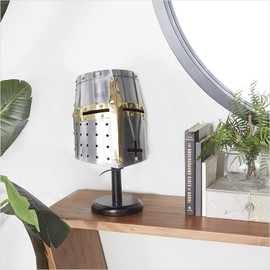 Nagina International Medieval Templar Crusader Knight Armor Helmet With Round Black Wooden Stand | Greek Roman Spartan Armour | Silver Gold Helm A+ | Wearable for Adult Costumes