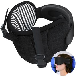 SARISUN Travel Pillows for Airplanes, Airplane Pillow for Long Flight Car Road Trip, Airplane Head Strap with Sleep Eye Mask, 360° Support Headrest, Stop Bobblehead Travel Neck Pillow, Stripe Black