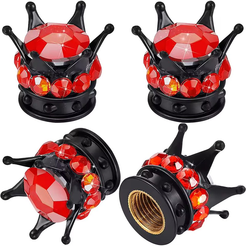 4-Piece Crown Rhinestone Tire Valve Stem Caps