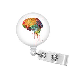 Watercolor Anatomical Heart, Lungs, Brain, Kidney, Uterus - Badge Reel - Lanyard - Stethoscope ID tag - Retractable Badge Reel - Badge Clip - Badge Holder #168 (Brain)