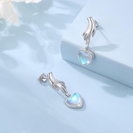 Moonstone Heart Earrings for Women 925 Sterling Silver Heart Stud Earrings Moonstone Studs Jewelry Gift for Women