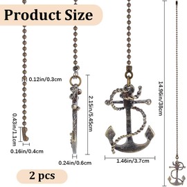 GORGECRAFT 2Pcs Ceiling Fan Pull Chain 15 Inches Anchor Decorative Beaded Ball Pull String Ornament Pendant Extension Chains for Ceiling Light Lamp Fan Chain Extender Antique Bronze
