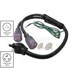 AC WORKS 30 Amp 3-Prong Dryer Wall Outlet Adapter (To (2) 15/20 Household)