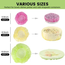 HANSGO 120PCS Bowl Covers Reusable, Elastic Plastic Wrap for Food Storage, Fresh Keeping Stretch Bags for Bread, Alternative to foil for Family, Outdoor Picnic, Sourdough Baking (3 Sizes)