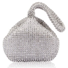 Mogor Women's Triangle Bling Glitter Purse Crown Box Clutch Evening Luxury Bags Party Prom, Silver, Medium
