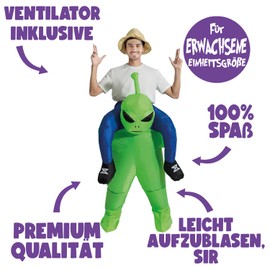 AirSuit® Inflatable Alien Costume for Adults, E.T. Alien Costume, One Size, 100% Polyester, Easy and Comfortable to Wear, Inflation System, OriginalCup®