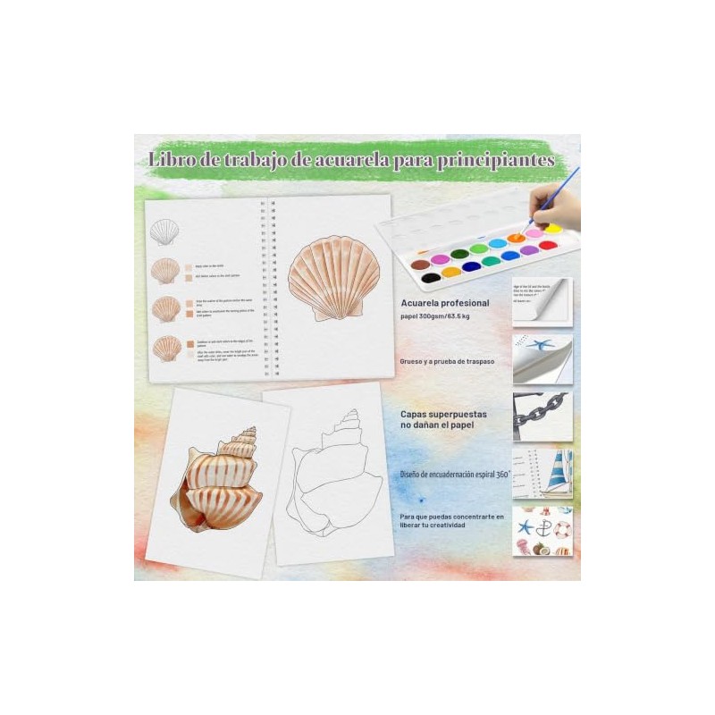Libro Acuarela para Principiantes Set de Arte Playa