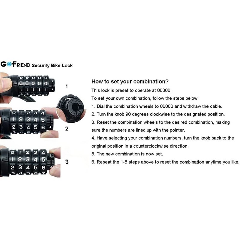Bike Lock, GOFRIEND Bicycle Lock High Security 5 Digit Resettable