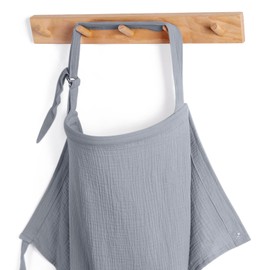 Blissful Diary Muslin Nursing Cover for Breastfeeding, Breathable Breastfeeding Cover up with Arch Neckline for Women, Nursing Apron (Light Grey)
