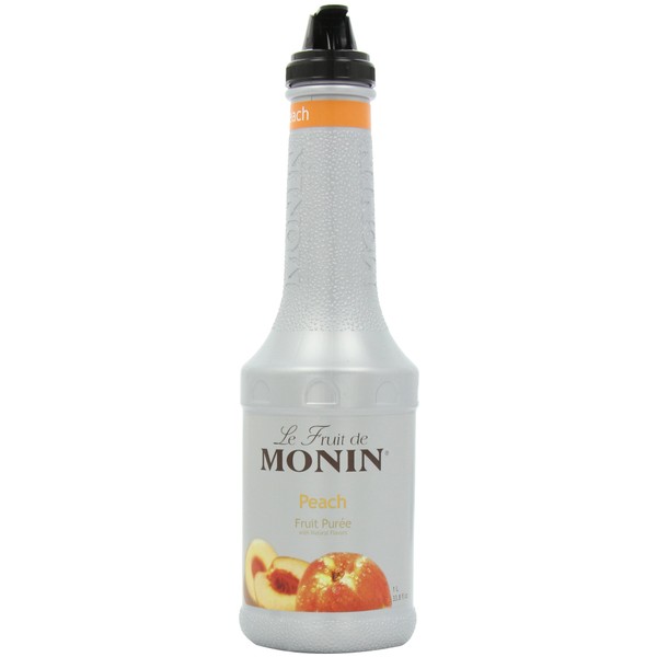 Monin - Peach Purée, Sweet & Juicy Purée, Natural Flavors, Made with Real Fruit & Vegetable Juices, Antioxidant-Rich, Fruit Purée for Cocktails, Cooking, Baking, & More, Clean Label (1 Liter, 4-Pack)
