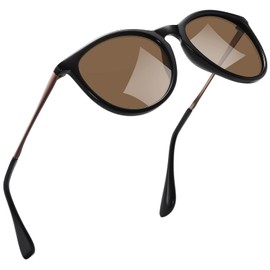 kunchu Sunglasses, Women's Polarised Sunglasses, Round UV400 in Retro Sunglasses, for Men and Women, Protection, Vintage, Black Framed Tea Slices