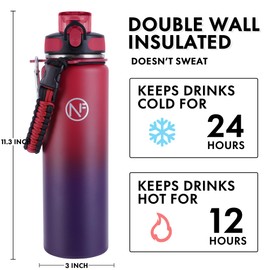 Newfad 32 oz Insulated Water Bottle With Detachable Straw & Paracord Handle, Stainless Steel Thermos Water Bottle with Leakproof Lockable Lid, BPA-Free Sports Bottle (Rose Purple Gradient)