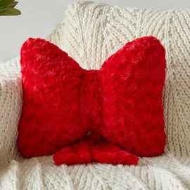 Ddliury Bow Pillow, Decorative Bow Pillows with Soft Plush for Couch Bed, Bow Shaped Throw Pillow Room Decor for Bedroom, Bow Decorative Pillow for Living Room (Red, Small-12 Inches)