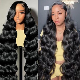 Body Wave Lace Front Wigs Human Hair 200 Density 13x6 HD Lace Front Wigs Human Hair Pre Plucked Brazilian Human Hair Wigs for Women Glueless Lace Frontal Wig Natural Black Body Wave Wig 24 Inch
