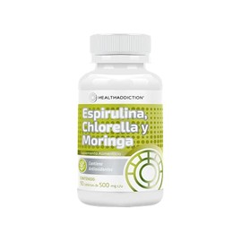 HEALTHADDICTION - Complejo de Espirulina, Chlorella y Moringa, Suplemento Alimenticio - Tabletas de 500mg, 90 Unidades - Toma 3 Cápsulas Diarias