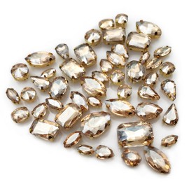 Rhinestones for Crafting, 50pcs Sew on Rhinestones Flatback Crystal Rhinestones Mixed Shapes with Metal Claw for Craft Clothes Jewelry Shoes Bags DIY Decoration (Champagne)
