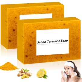 2PCS jabones iluminadores de limón, Barra de ácido Kójico para atenuar las manchas oscuras, Jabón de ácido kójico para eliminar puntos negros en rostro y cuerpo