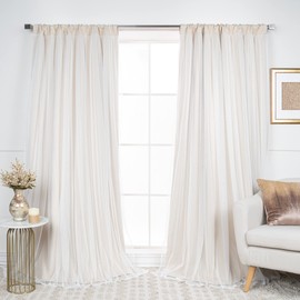 Best Home Fashion Lace Tulle Overlay Thermal Insulated Solid Blackouts - Rod Pocket - Set of 2 Panels - 52" W x 84" L - Beige