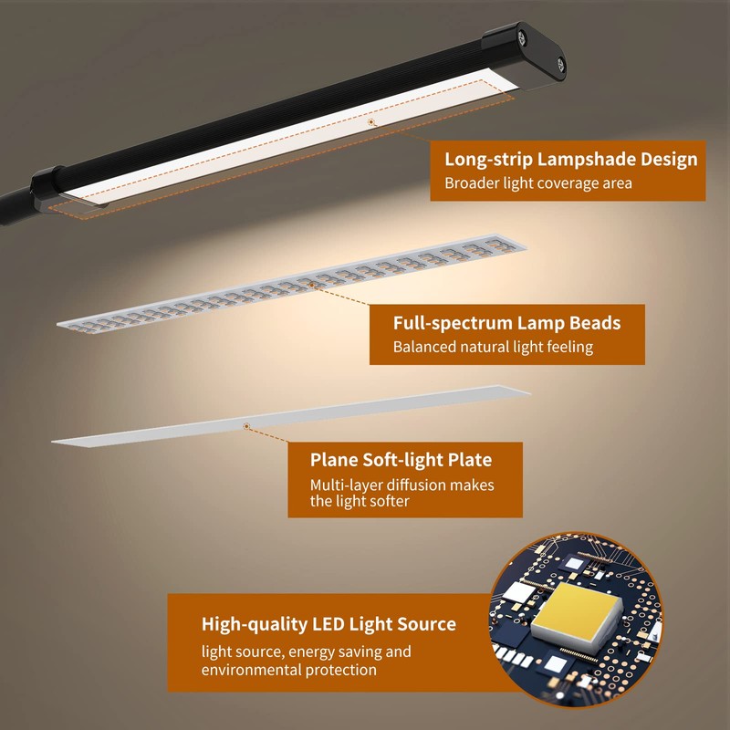 Mojimdo LED Desk Lamp with Clamp, LED Dimmable Reading Lamp