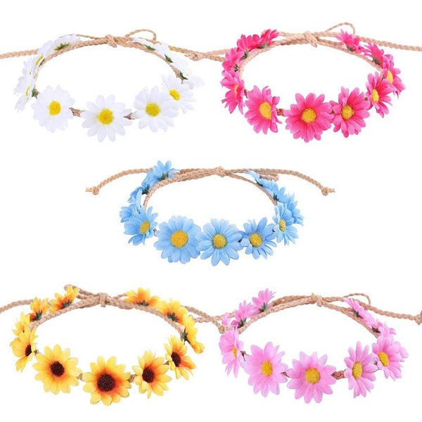 Minkissy 5pcs Daisy Headbands Multicolor Sunflower Crowns Flower Garland Headdress for Women Girls