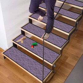 Seamless Purple Floral Stair Treads Carpet Non Slip Self Adhesive Runner Safety Rug Mats for Wooden Steps Kids Dogs Indoor Outdoor Step Covers 13PCS