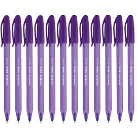Paper Mate InkJoy 100 Capped Ballpoint Pen - Ultra Smooth Ink - Medium Point - Purple Ink - Box of 12