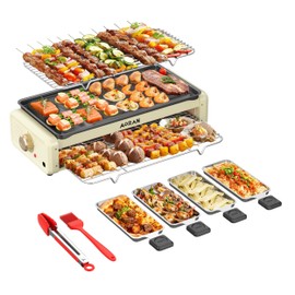 Aoran Electric Smokeless Grill, 1800W Nonstick Indoor Griddle Pan, Multifunctional Skillet for Frying, Baking, Stewing, Easy to Clean, Adjustable Temperature, Family-Sized 19.6'' x 9'' Cooking Area