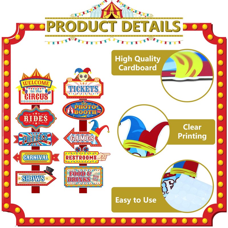 WEEPA 20 Pcs Circus Theme Party Decorations Circus Photo Booth