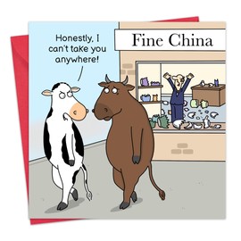 Twizler - Funny Card - Bull China Shop - Funny Birthday Card for Men or Women - Blank Card Inside for Him or Her - Dad Happy Birthday Humour Card Mum - Anniversary Card Husband or Wife
