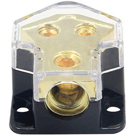 RKURCKPower Distribution Block, 0/2/4 AWG Gauge in, 4/8/10 Gauge Out,2 Way Car Audio Stereo Amp Distribution Connecting Block for Audio Splitter 2 Pcs (1 In 2 Out)