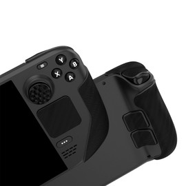 PlayVital Anti-Rutsche Griffmatte für Steam Deck LCD, Trackpads Matte Grip Pad Rückseite Tasten Pads Skin Sticker Set für Steam Deck OLED mit Thumbstick Kappen-Water Ripple Textured Schwarz