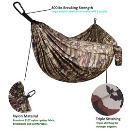 Gold Armour Camping Hammock - XL Double Hammock Portable Hammock Camping Accessories Gear for Outdoor Indoor with Tree Straps, USA Based Brand (Camouflage II)