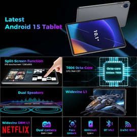 Android 15 Tablet with Keyboard, 26GB RAM, 256GB ROM(2TB Expand), 10.1 inch Octa-Core Tablets, 5G/2.4G WiFi, 8000mAh Battery, BT 5.0, GMS Certified, with Mouse, Case, Stylus, Split screen(Green)