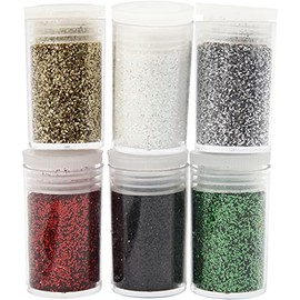 Creativ Company 28588 Glitter Set - Glitter Set - Black, Gold, Green, Red, Silver, White, 6 Colours, 30g