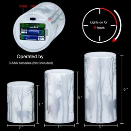 DRomance Silver Deer Flameless Flickering Candles Battery Operated with 6H Timer, 3 Pack Real Wax Warm Light LED Pillar Candles Dinner Tabletop Holiday Centerpiece Decor 3" x 6"