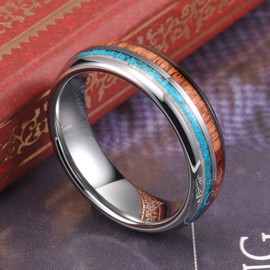 THREE KEYS JEWELRY KOA Wood Tungsten Carbide Mens Calaite Antler Wooden 6mm Wedding Band Ring Polish for Men Inlay Engrave Engagement Silver Size 8.5