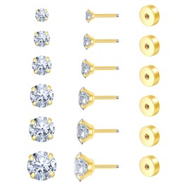 Flat Back Stud Earrings for Women Cartilage Earrings Surgical Steel Earrings Gold Plated CZ Earrings Studs 6 Pairs 20G