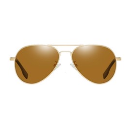 QVKUUT Polarised Sunglasses for Men and Women, Metal Frame Sunglasses, Classic Black Sunglasses, UV400 Protection, gold/brown