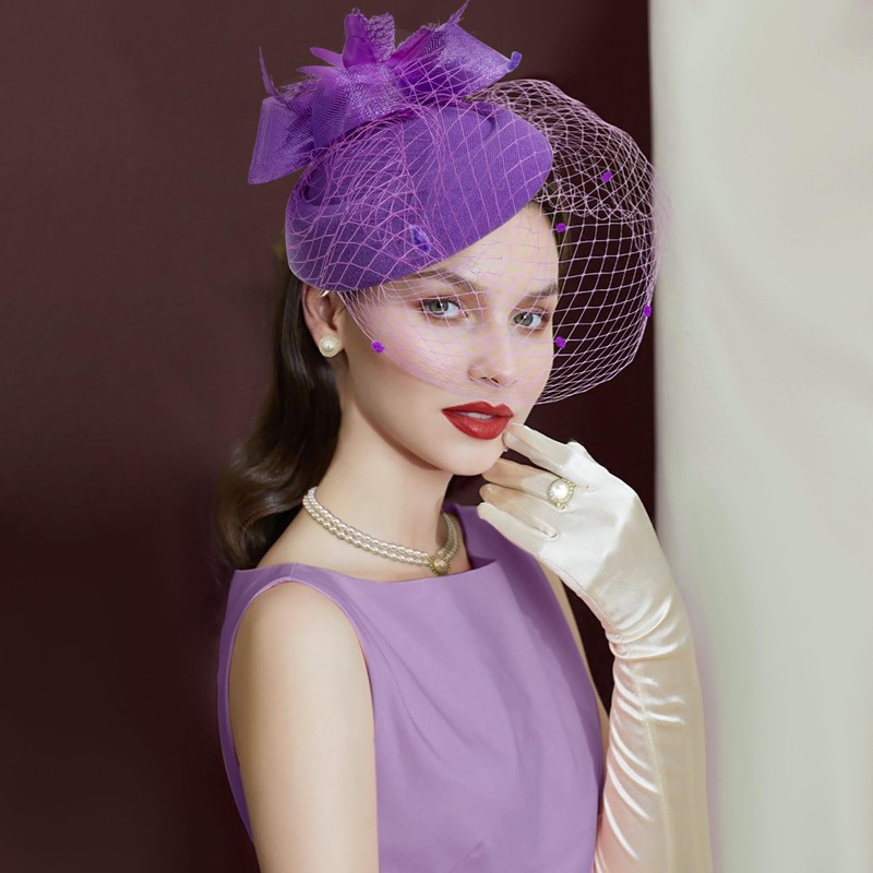 BACH AND BOUJEE Purple Tea Party Hat Gloves Women Fascinators